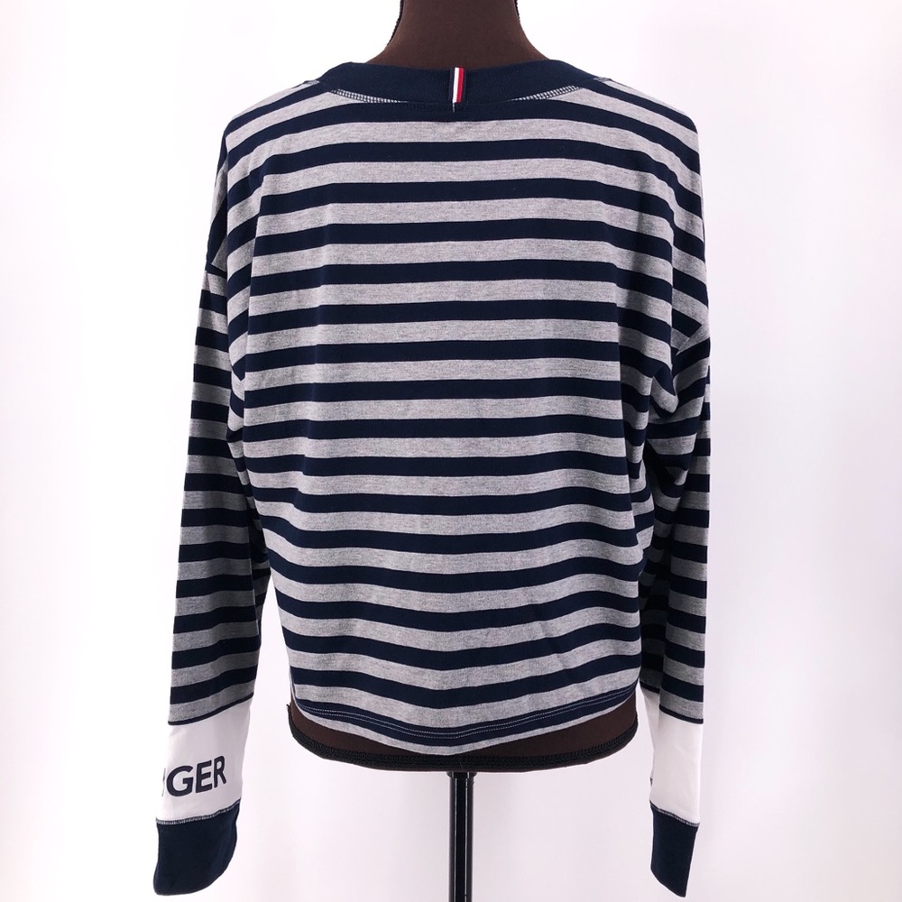 TOMMY HILFIGER Striped Long Sleeve Cropped Tee Blue Size L - Picture 3 of 8